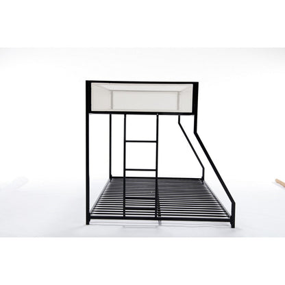 Ady Low Profile Twin Over Full Bunk Bed with Mesh Guardrail, Black Metal
