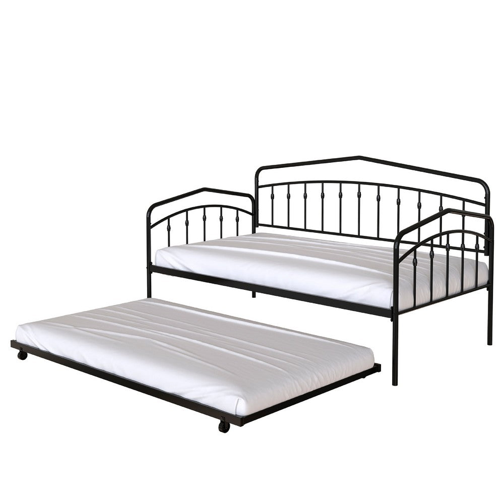 Fea Twin Size Daybed with Pull Out Twin Trundle, Black Metal Frame