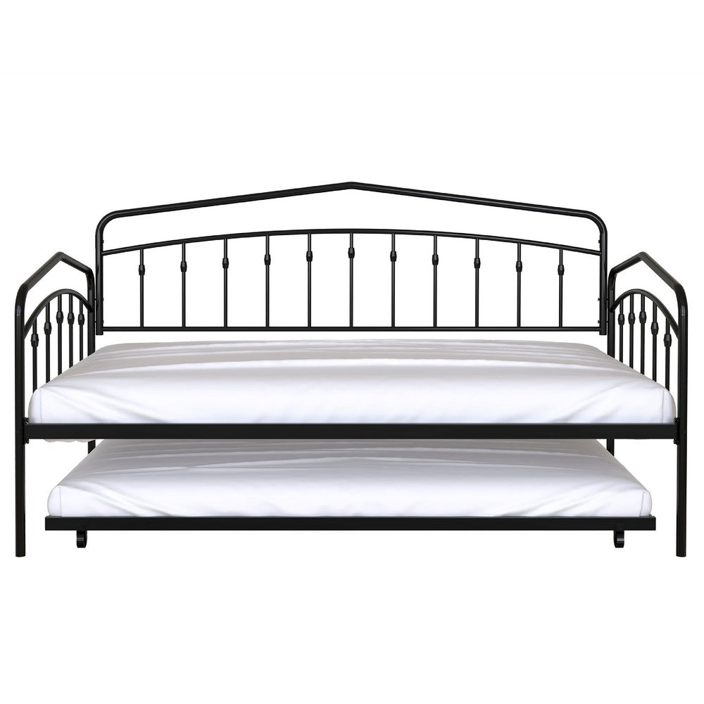 Fea Twin Size Daybed with Pull Out Twin Trundle, Black Metal Frame