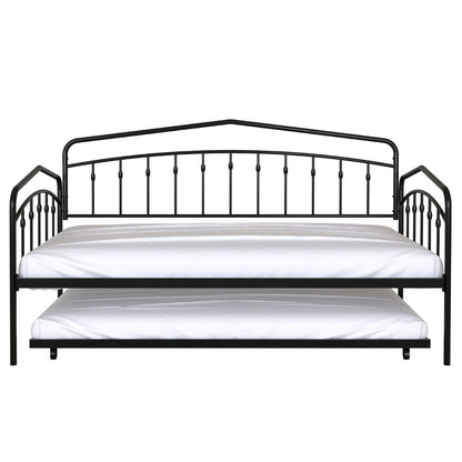 Fea Twin Size Daybed with Pull Out Twin Trundle, Black Metal Frame
