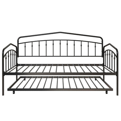 Fea Twin Size Daybed with Pull Out Twin Trundle, Black Metal Frame