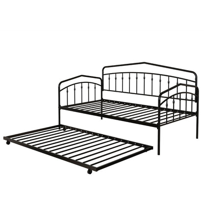 Fea Twin Size Daybed with Pull Out Twin Trundle, Black Metal Frame