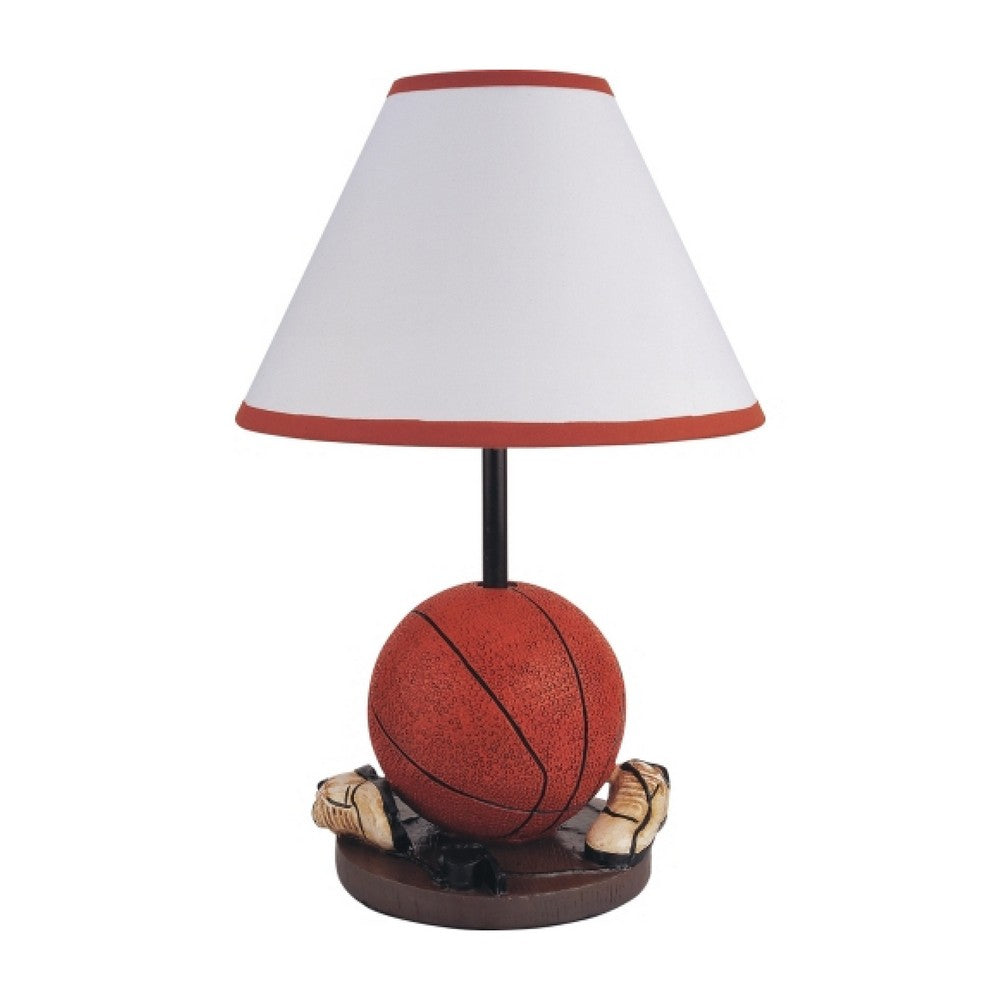Basketball Table Lamp with White Fabric Shade, Sports Fans Brown 16 Inch