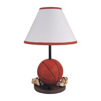 Basketball Table Lamp with White Fabric Shade, Sports Fans Brown 16 Inch