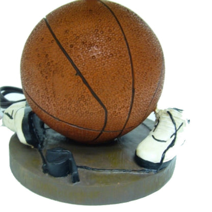 Basketball Table Lamp with White Fabric Shade, Sports Fans Brown 16 Inch