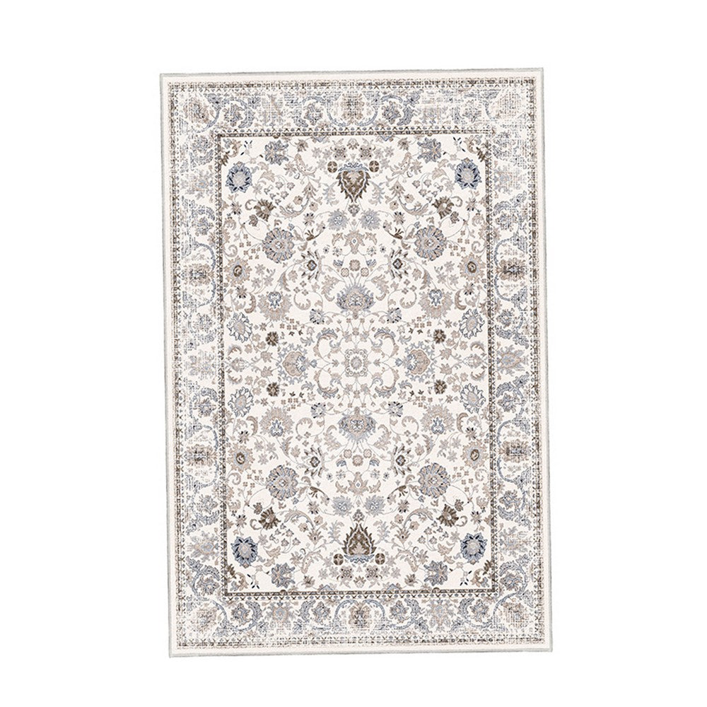 6x9 Medium Area Rug, Light Khaki and Beige Vintage Floral Patterns