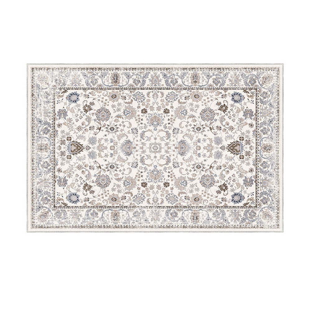 6x9 Medium Area Rug, Light Khaki and Beige Vintage Floral Patterns