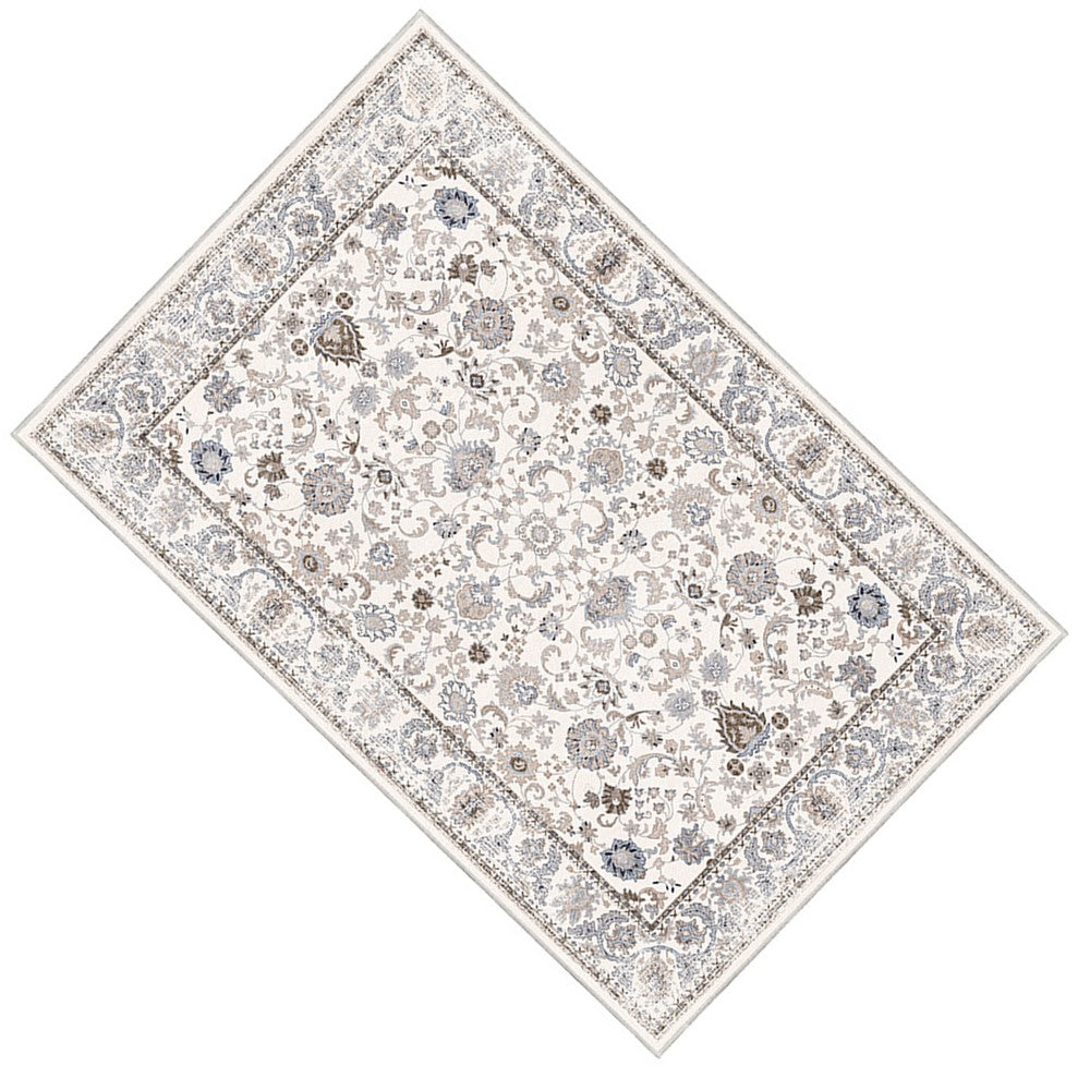 6x9 Medium Area Rug, Light Khaki and Beige Vintage Floral Patterns