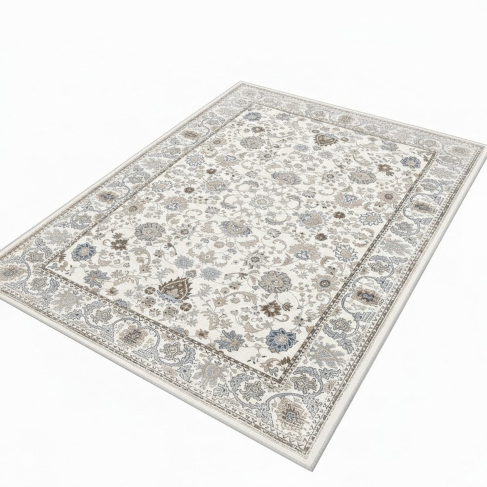 6x9 Medium Area Rug, Light Khaki and Beige Vintage Floral Patterns