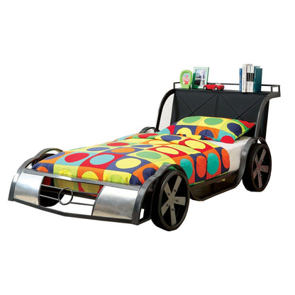 GT Racer Metal Twin size bed, Silver and Black
