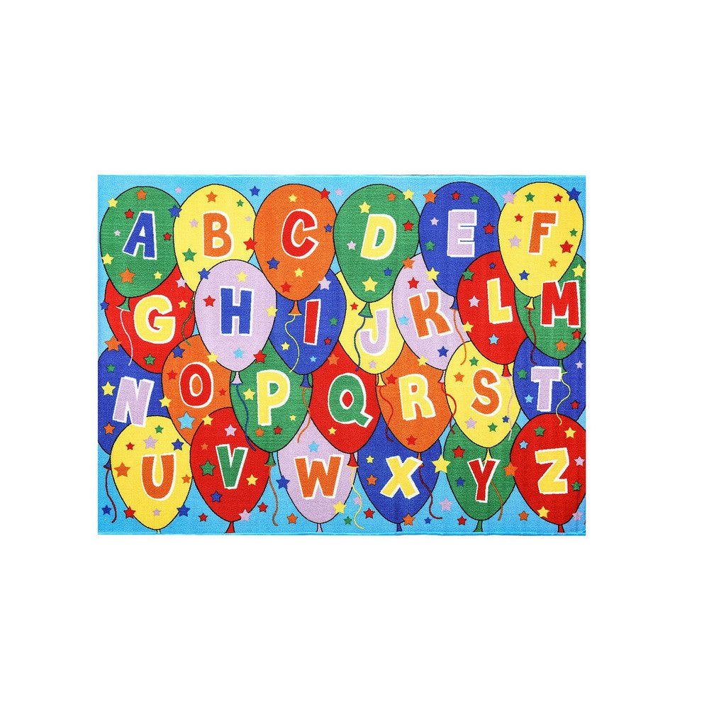 Alphabetical Machine Tufted Area Rug In With Nylon Backing, Multicolor