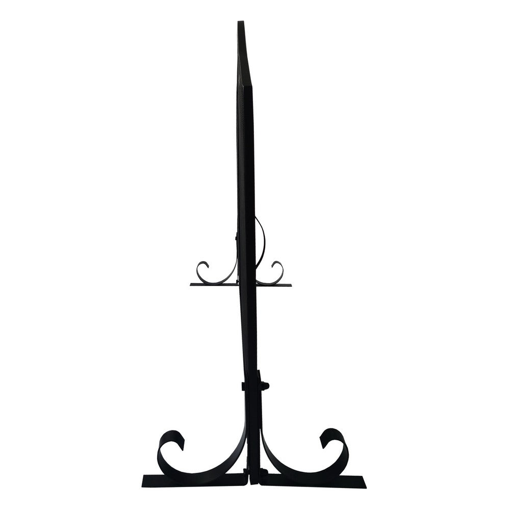43 Inches 3 Panel Iron Fireplace Screen, Mesh Design, Arched Top, Tree of Life Art, Black